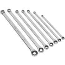 Sealey AK6319 Double Ring Ratchet/Fixed Spanner Set 7 Piece Extra-Long Metric