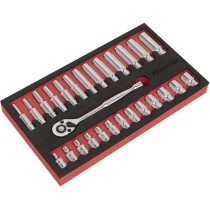 Sealey AK66721 Ratchet Wrench and Socket Set 27 Piece 1/4"Sq Drive