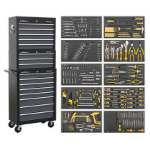 Sealey AP35TBCOMBO Tool Chest Combination 16 Drawer with Ball Bearing Slides - Black/Grey & 420pc Tool Kit