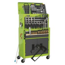 Sealey AP2200COMBOHV Topchest & Rollcab Combination 6 Drawer with Ball Bearing Slides - Hi-Vis Green/Grey & 128pc Tool Kit