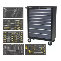 Sealey AP35TBCOMBO3 Rollcab 8 Drawer Ball Bearing Slides - Black/Grey with 136pc Tool Kit