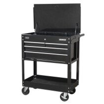 Sealey AP850MB Heavy-Duty Mobile Tool & Parts Trolley with 4 Drawers & Lockable Top - Black