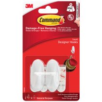 Command 17082 Small White Designer Hooks (Pack of 2) COM17082