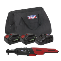 Sealey CP20VRWKIT Cordless Ratchet Wrench 3/8"Sq Drive Kit 20V 4Ah SV20 Series - 2 Batteries