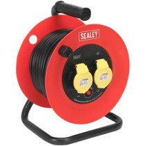 Sealey CR12515 Cable Reel 25mtr 2 x 110V 1.5mm&#xB2 Heavy-Duty Thermal Trip