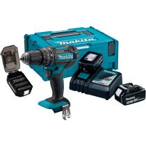 Makita DHP482JX14 18V Combi Drill with 2x 5.0Ah Batteries and Screwdriver Bit Set