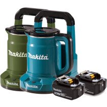 Makita DKT360 Body Only Green Twin 18v Kettle In Blue or Green with 2x 5.0Ah Batteries-Green