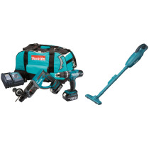 Makita DLX2025T 18V Twinkit SDS Hammer Drill + Combi Drill with 2x 5.0Ah Batteries in LXT Toolbag Plus DCL180Z Vacuum Cleaner