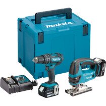 Makita Ex Demo DLX2134TJ 18V Twin Kit Combi drill and Jigsaw with 2x 5.0Ah Batteries in MakPac Stacking Case