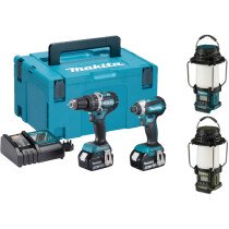 Makita DLX2180TJ 18V Brushless Twinkit Combi Drill + Impact Driver with 2x 5.0Ah Batteries in MakPac Stacking Case with LED Radio Lantern