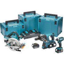 Makita DLX3049PTJ Twin 18V 3 Piece Kit SDS Hammer + Circular Saw + Impact Driver with 4x 5.0Ah Batteries in 3x MakPac Stacking Cases