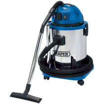 Draper 48499 WDV50SS 50L 1400W 230V Wet and Dry Vacuum Cleaner with Stainless Steel Tank and 230V Power Tool Socket