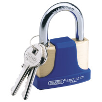 Draper 64166 8303/52 52mm Solid Brass Padlock and 2 Keys with Hardened Steel Shackle and Bumper