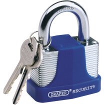 Draper 64183 8308/65 65mm Laminated Steel Padlock and 2 Keys with Hardened Steel Shackle and Bumper