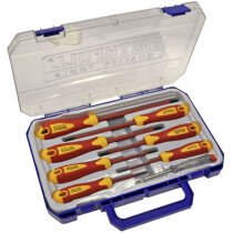 Faithfull FAISDVDESET8 VDE Soft Grip Screwdriver Set in Case 8 Piece SL/PZ/PH/Tester