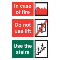 Allsigns FI70 In Case Of Fire.. Do Not Use Lift…Use The Stairs Safey Sign 1mm Rigid Plastic 200mm x 300mm