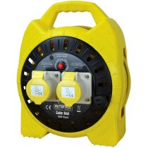 Faithfull FPPCR15MSEL Semi-Enclosed Cable Reel 110V 16A 2-Socket 15m (1.5mm Cable)