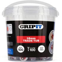 Gripit GP18100 Red Plasterboard Fixings 18mm (Tub of 100) GRP18100