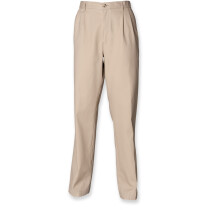 Henbury H600 (34" Tall) Men's Teflon Coated Pleat Front Chino Trouser H600 - Stone - Waist 34", Inside Leg 34"