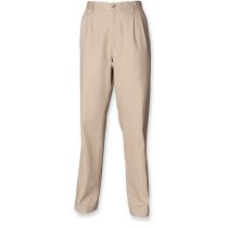 Henbury H600 (34" Tall) Men's Teflon Coated Pleat Front Chino Trouser H600 - Stone - Waist 34", Inside Leg 34"