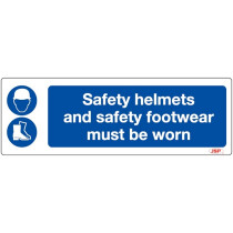 JSP HBJ091-000-000 Rigid Plastic "Safety Helmets and Safety Footwear Must Be Worn" Safety Sign 600x200mm