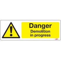 JSP Rigid Plastic "Danger Demolition In Progress" Safety Sign 600x200mm