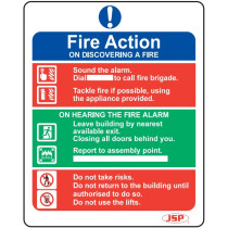 JSP HBJ281-000-000 Rigid Plastic "Fire Action" Safety Sign 250x200mm