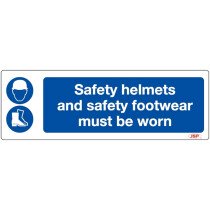 JSP HBJ091-000-000 Rigid Plastic "Safety Helmets and Safety Footwear Must Be Worn" Safety Sign 600x200mm