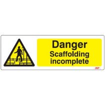 JSP Rigid Plastic "Danger Scaffolding Incomplete" Safety Sign 600x200mm