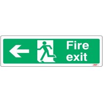 JSP 103 Rigid Plastic "Fire Exit" Arrow Left +Running Man Safety Sign 600x200mm
