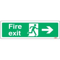 JSP 104 Rigid Plastic "Fire Exit" Arrow Right +Running Man Safety Sign 600x200mm