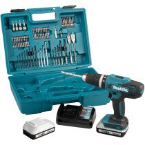 Makita HP488DAEX1 18V G Series Combi Drill with 2x 2.0Ah Batteries, Charger and 74 Accessories in Carrycase