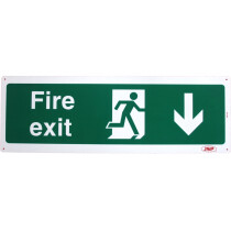 JSP 105 Rigid Plastic "Fire Exit" Arrow Down +Running Man Safety Sign 600x200mm