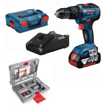 Bosch GSB18V-55 18V Brushless 2-Speed Combi Drill with 2x 2.0Ah Batteries and 49pc Accessory Set in L-BOXX