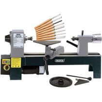 Draper 60988 WTL330A 250W 230V Variable Speed Mini Wood Lathe with 8 Piece Wood Turning Chisels