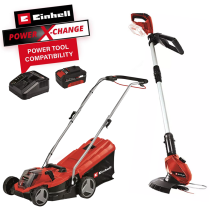 Einhell GE-CT18Li Grass Trimmer + GE-CM18/33 18V 33cm Lawn Mower with 1x 4.0Ah Li-ion Battery and Charger