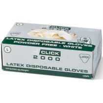 Click LEGP White Latex Powder Free Disposable Glove Large (Pack of 100)
