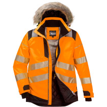 Portwest PW369 PW3 Hi-Vis Winter Parka Jacket High Visibility - Orange/Black