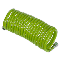 Sealey SA335G PE Coiled Air Hose 5m x ø5mm with 1/4"BSP Unions - Green