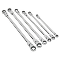 Sealey AK63832 Flexi-Head Double End Ratchet Ring Spanner Set 6 Piece Extra-Long Metric