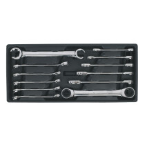 Sealey TBT13 Tool Tray with Flare Nut & Ratchet Ring Wrench Set 12pc