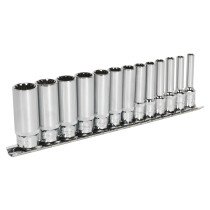 Sealey AK69813D Spline Socket Set 13pc Deep 1/4"Sq Drive Total Drive