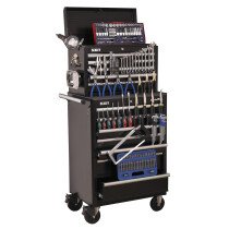 Sealey APCOMBOBBTK58 Topchest & Rollcab Combination 15 Drawer with Ball Bearing Runners - Bla...