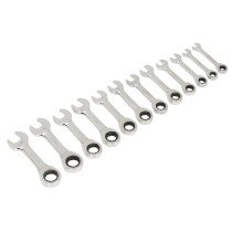 Sealey S0633 Stubby Combination Ratchet Ring Spanner Set 12 Piece Metric