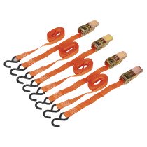 Sealey TD0540S4 Ratchet Tie Down 25mm x 4mtr Polyester Webbing with S Hooks 500kg Load T...