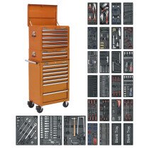 Sealey SPTOCOMBO1 Tool Chest Combination 14 Drawer with Ball Bearing Runners - Orange & 1179pc Tool Kit
