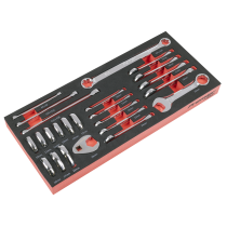 Sealey TBT50 Premier Stubby Combination, TRX-Star* & Crow's Foot Spanner Set with Tool Tray 24pc