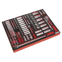 Sealey TBTP02 Tool Tray with Socket Set 91pc 1/4", 3/8" & 1/2"Sq Drive