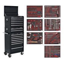 Sealey TBTPCOMBO2 Tool Chest Combination 14 Drawer with Ball Bearing Runners - Black & 446pc Tool Kit