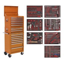 Sealey TBTPCOMBO4 Tool Chest Combination 14 Drawer with Ball Bearing Runners - Orange & 446pc Tool Kit